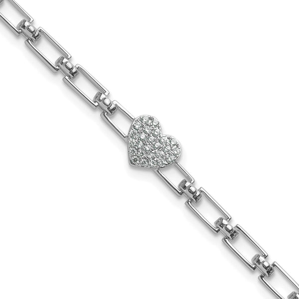 14K White Gold Diamond Heart Cluster Bracelet, 1-Inch Extension