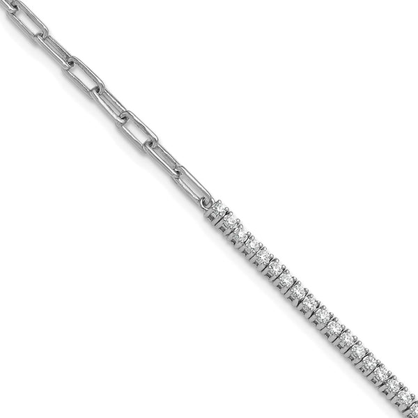 14K White Gold Polished Diamond Bracelet - 1-Inch Extension