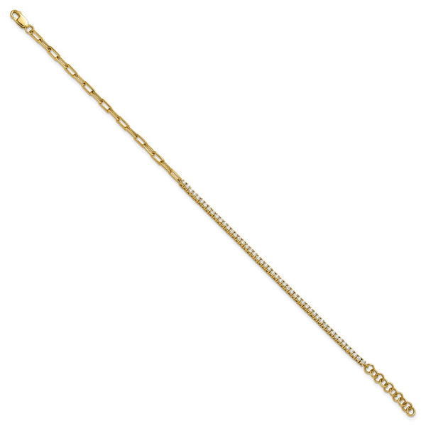 14K Gold Polished Diamond Fancy Link Bracelet - 1-Inch Extension