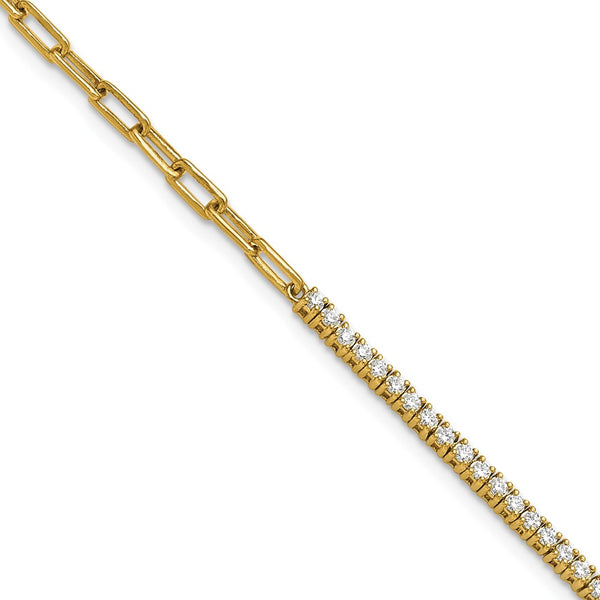 14K Gold Polished Diamond Fancy Link Bracelet - 1-Inch Extension