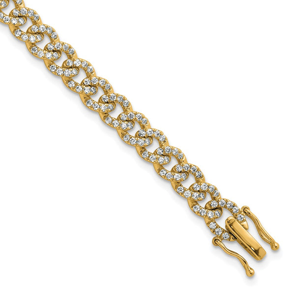 14K Gold Polished Diamond Fancy Curb Bracelet