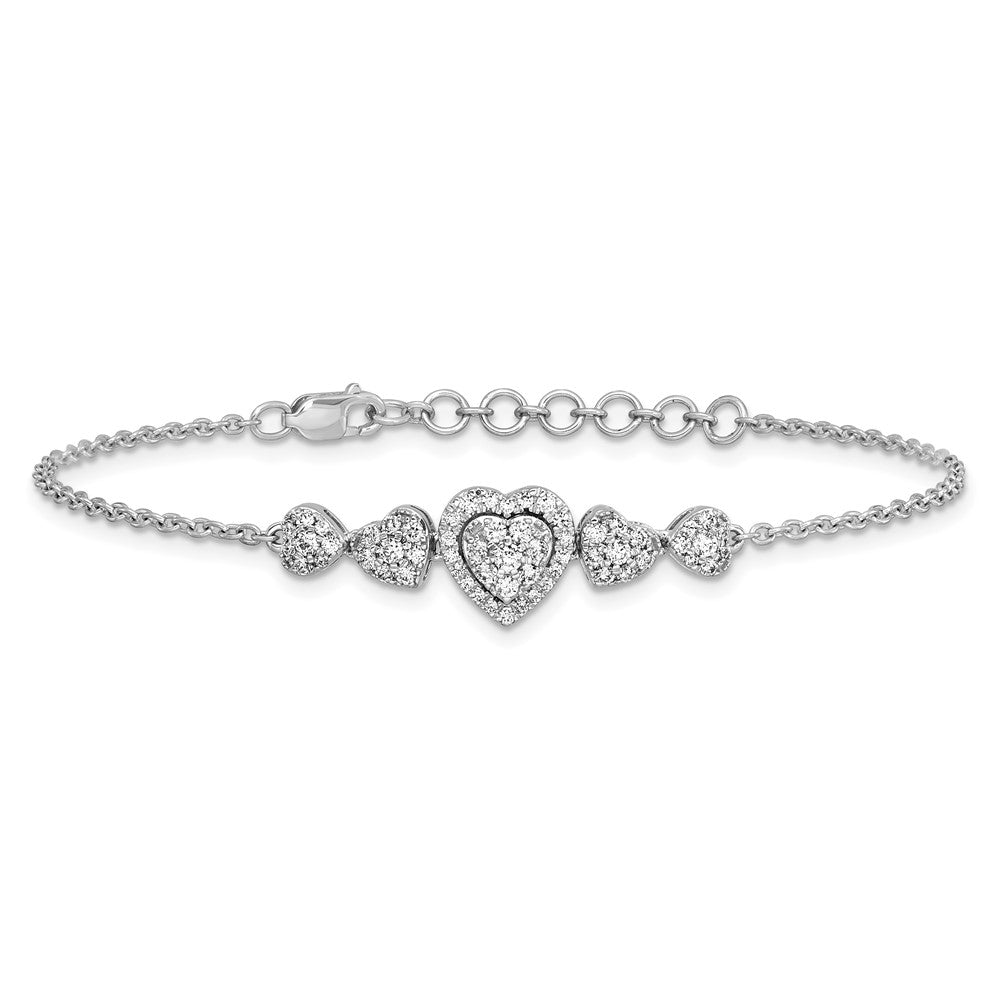 Exclusive 14K White Gold Diamond Heart Bracelet - Stylish 1-Inch Extension