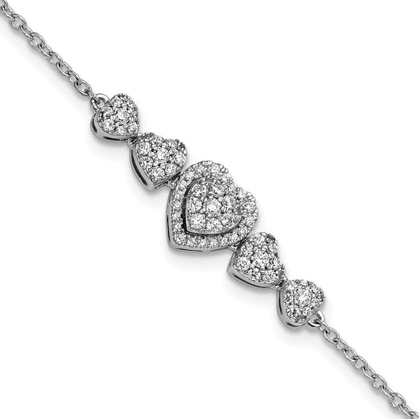 14K White Gold Diamond Heart Bracelet - 1-Inch Extension