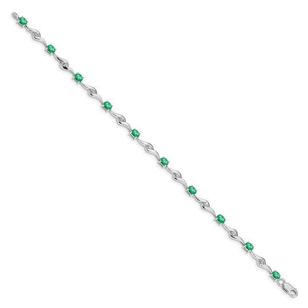 14K White Gold Bracelet with White Sapphire & Emerald