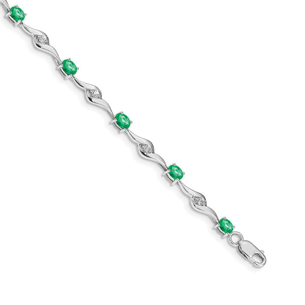 14K White Gold Bracelet with White Sapphire & Emerald