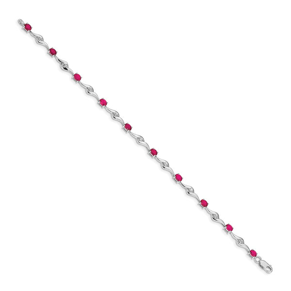 14K White Gold Bracelet, 7.5in White Sapphire Ruby Accents