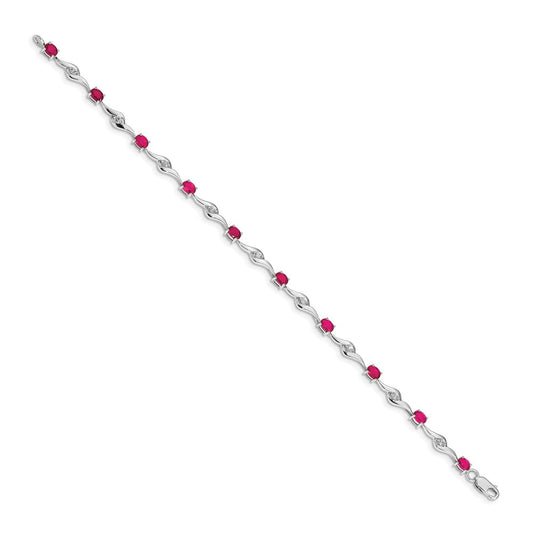 Exclusive 14K White Gold Bracelet, 7.5in with White Sapphire & Ruby Accents