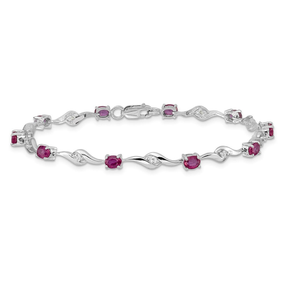 Exclusive 14K White Gold Bracelet, 7.5in with White Sapphire & Ruby Accents