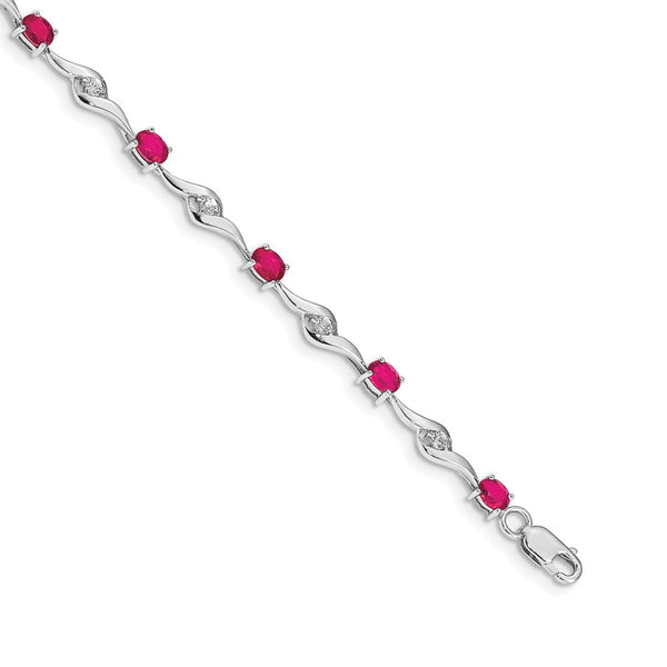 14K White Gold Bracelet, 7.5in White Sapphire Ruby Accents