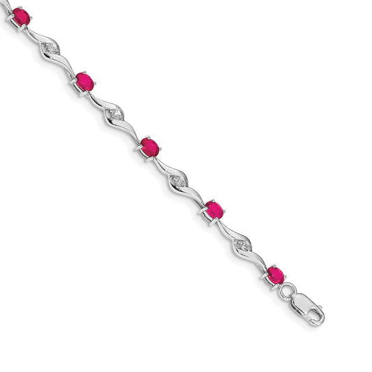 Exclusive 14K White Gold Bracelet, 7.5in with White Sapphire & Ruby Accents
