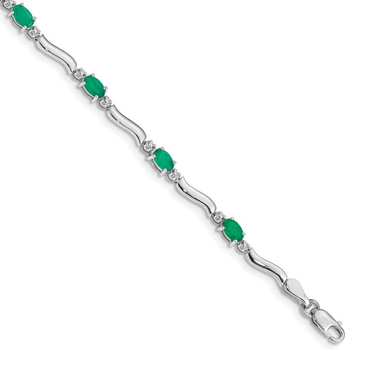 Shop Exclusive 14K White Gold Bracelet with Emerald & Diamonds - Stylish Value