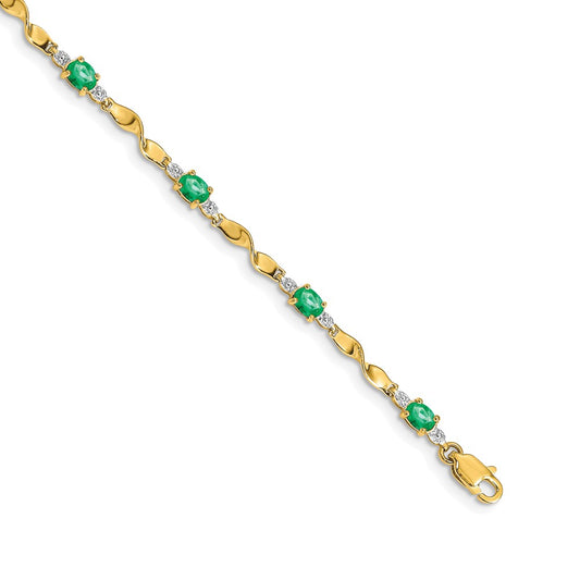 Buy Stylish 14K Gold Oval Emerald & Diamond Bracelet - Luxury Value Jewelry