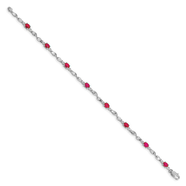 14K White Gold Ruby & Diamond Bracelet - 7.5"