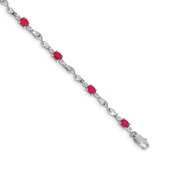 14K White Gold Ruby & Diamond Bracelet - 7.5"