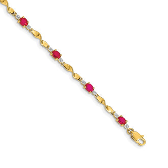 High-Quality 14K Gold Bracelet with Oval Ruby & Diamond Accents - Affordable Luxury