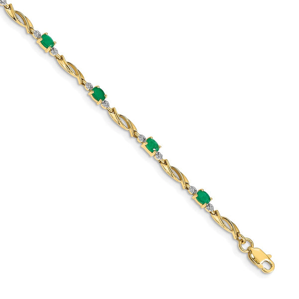 14K Gold Bracelet with Oval Emerald & Diamond Accents