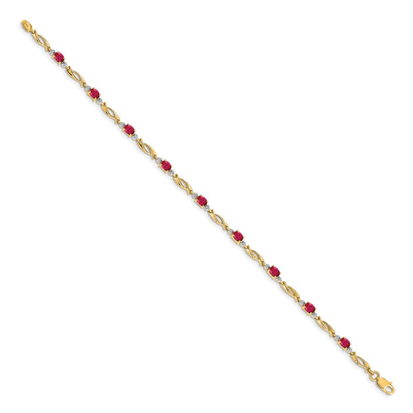14K Gold Oval Ruby and Diamond Bracelet