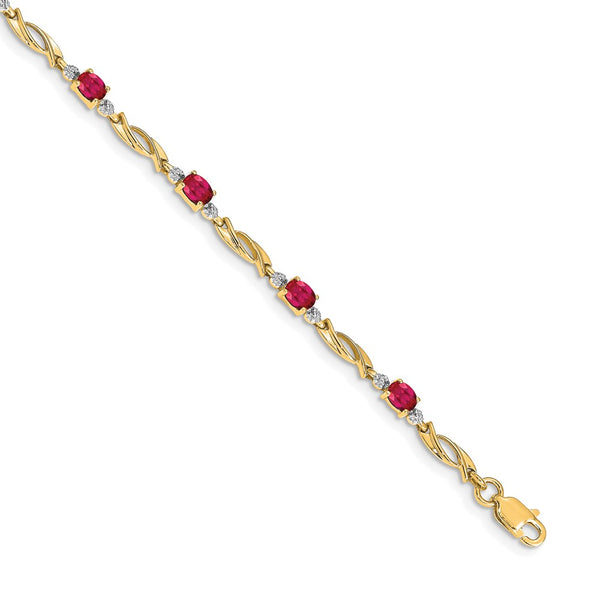 14K Gold Oval Ruby and Diamond Bracelet