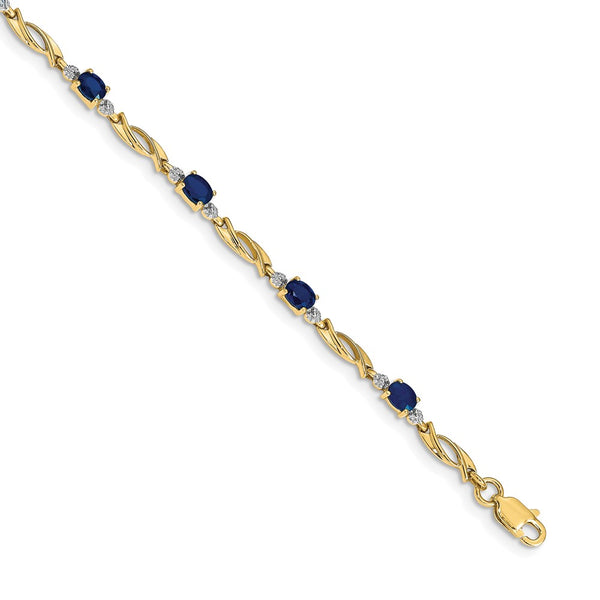14K Gold Oval Sapphire & Diamond Bracelet