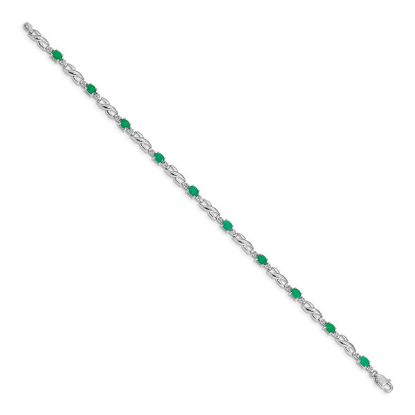 14K White Gold Bracelet with Emeralds & Diamonds