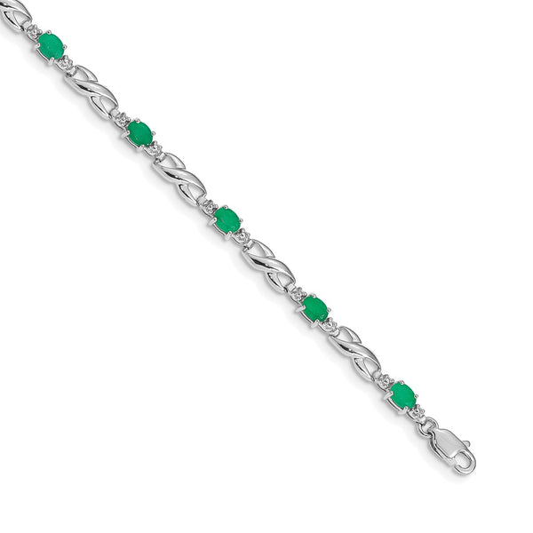14K White Gold Bracelet with Emeralds & Diamonds