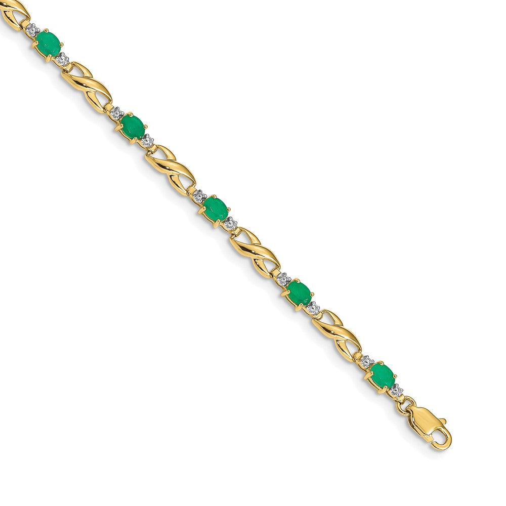 Exclusive 14K Gold Bracelet with Oval Emerald, Diamond Accents - Stylish Value
