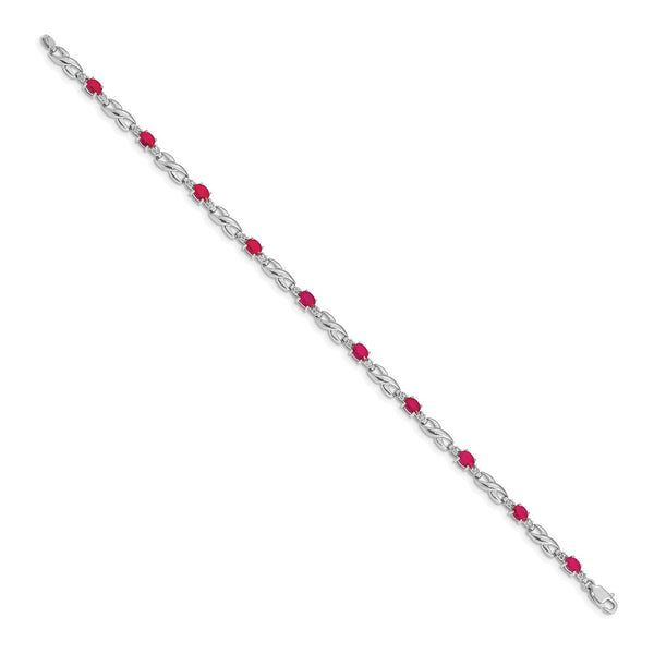 14K White Gold Ruby & Diamond Bracelet, 7" Long