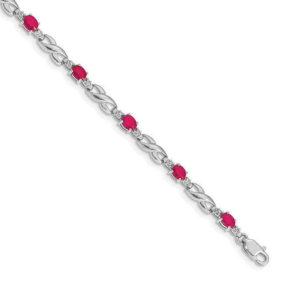 14K White Gold Ruby & Diamond Bracelet, 7" Long