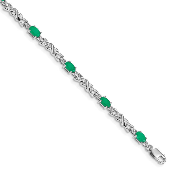 14K White Gold Bracelet with Diamonds & Emeralds - Style GR1-1001698