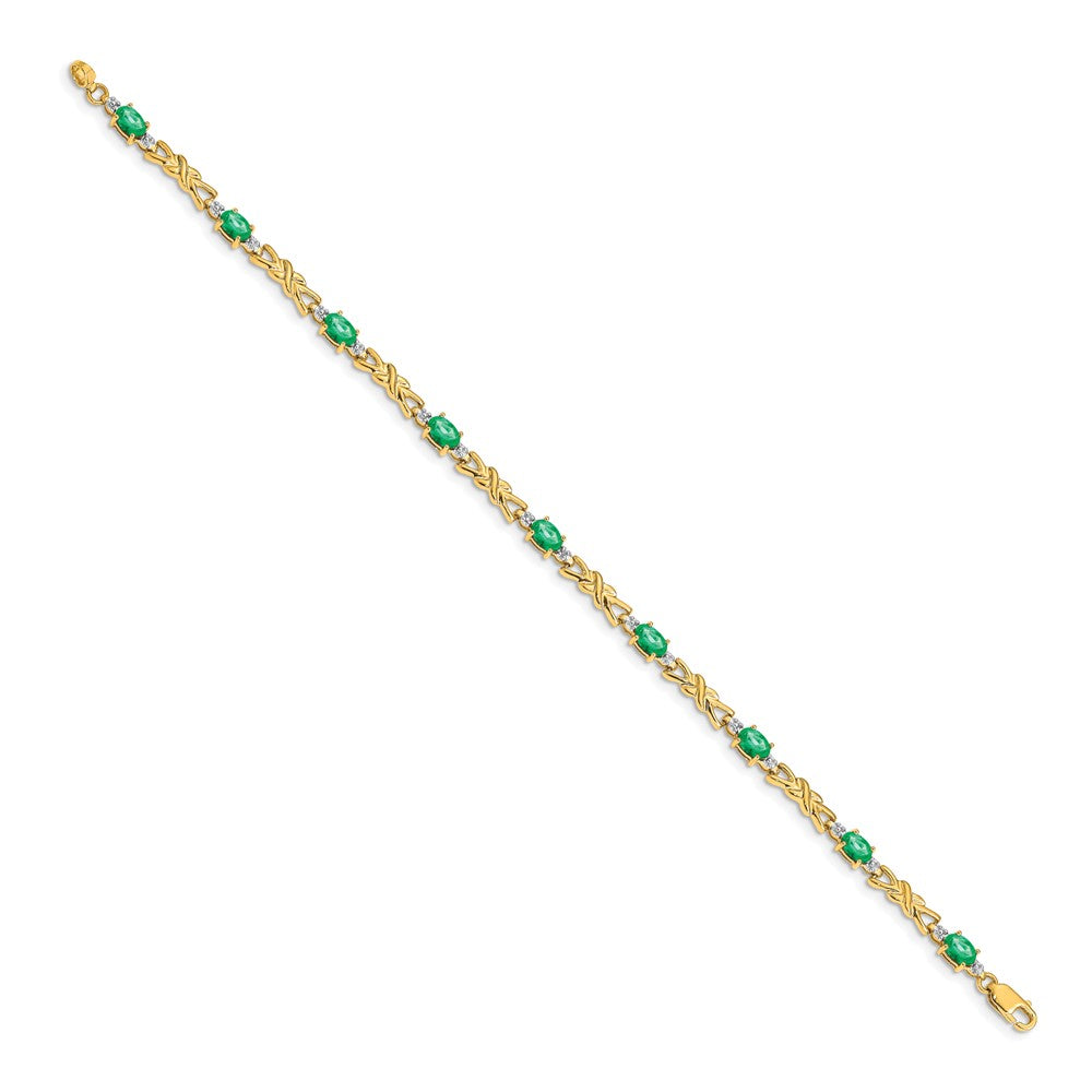 Shop Exclusive 14K Gold Oval Emerald & Diamond Bracelet - Stylish Elegance!