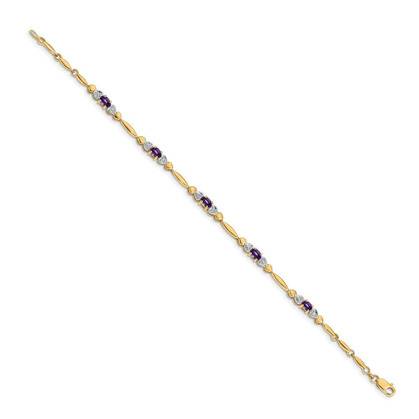 14K Gold Amethyst & Diamond Bracelet - 7" Length