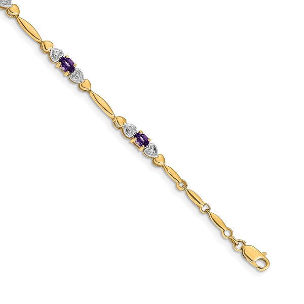 14K Gold Amethyst & Diamond Bracelet - 7" Length