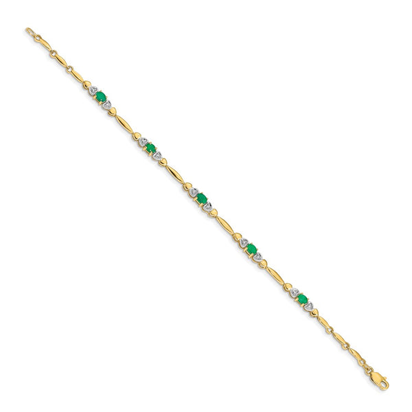 14K Gold Bracelet with Diamonds & Emeralds