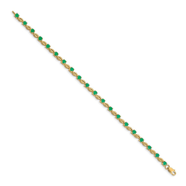 14K Gold Emerald Bracelet, 7 inches