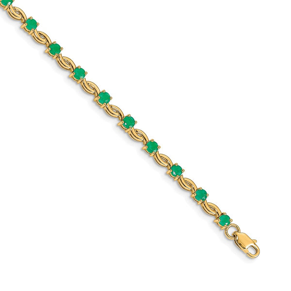 14K Gold Emerald Bracelet, 7 inches