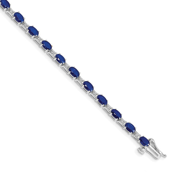 14K White Gold Sapphire & Diamond Bracelet - 7.5"