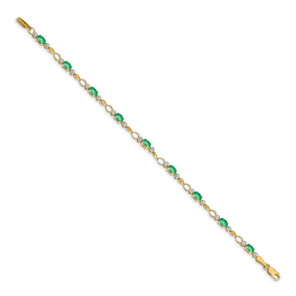 14K Gold Open-Link Bracelet with Diamonds & Emeralds
