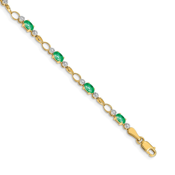 14K Gold Open-Link Bracelet with Diamonds & Emeralds