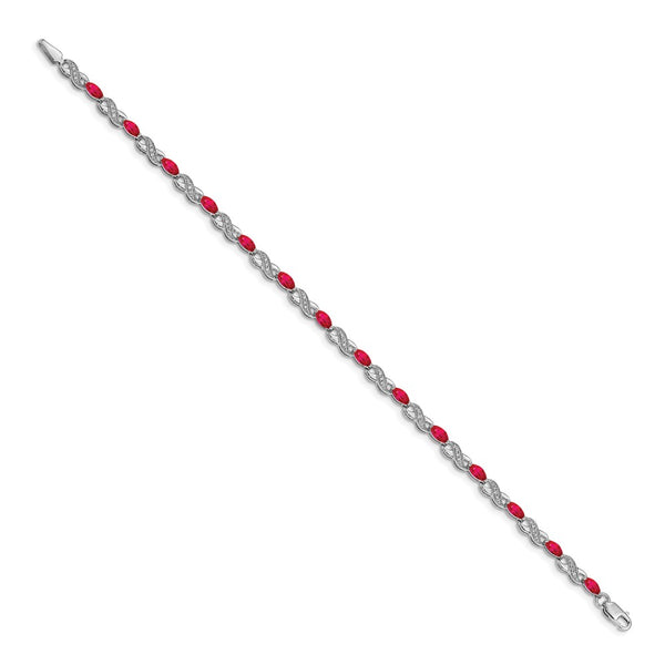 14K White Gold Infinity Bracelet with Rubies & Diamonds