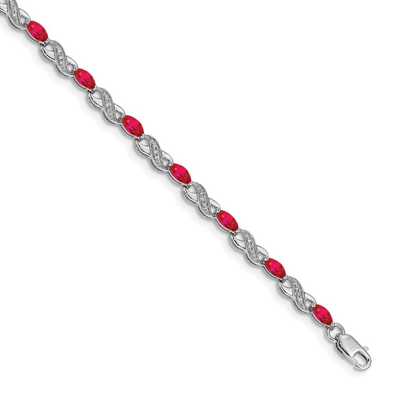 14K White Gold Infinity Bracelet with Rubies & Diamonds