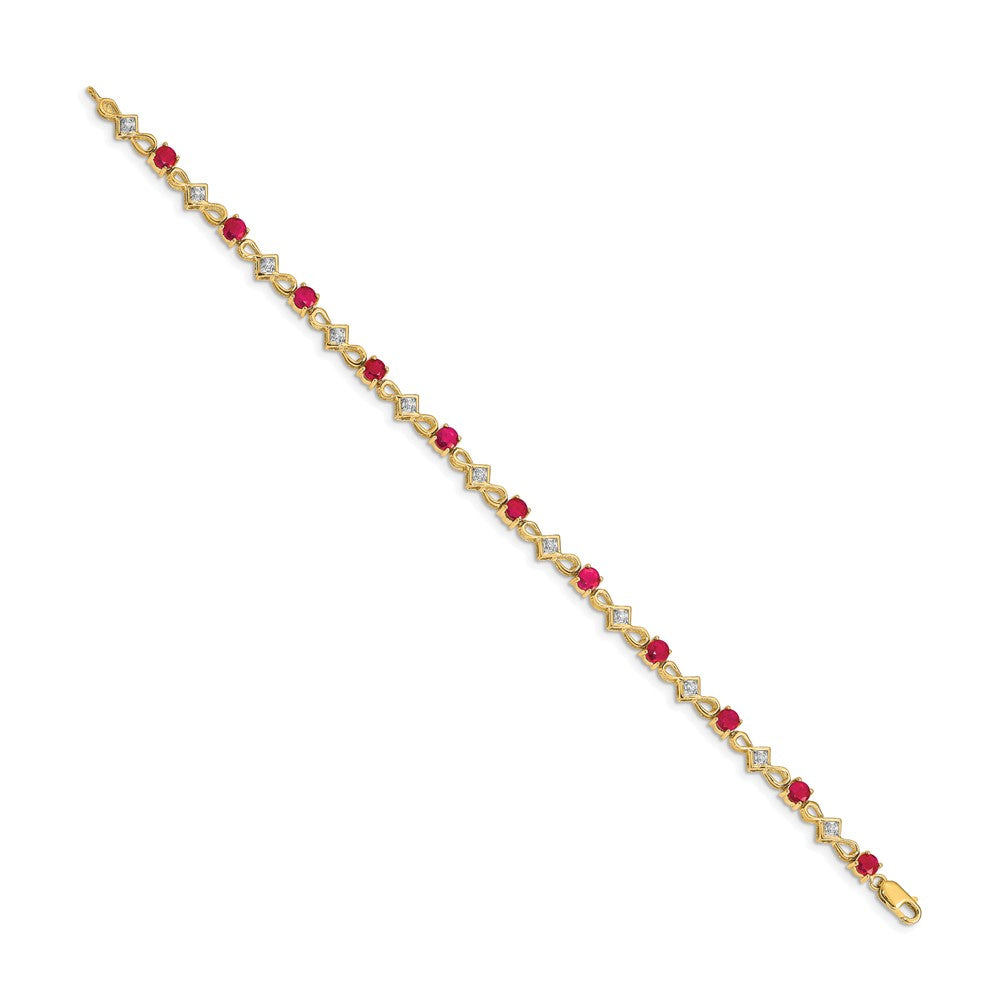 Exclusive 14K Gold Diamond & Ruby Bracelet - Stylish Luxury Gift, 7.5"