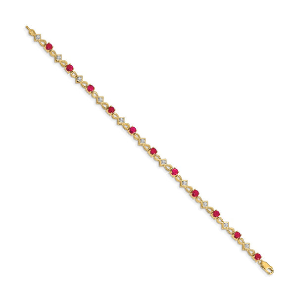 14K Gold Diamond & Ruby Bracelet, 7.5"