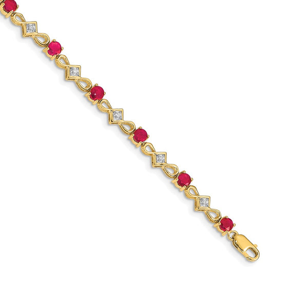 14K Gold Diamond & Ruby Bracelet, 7.5"