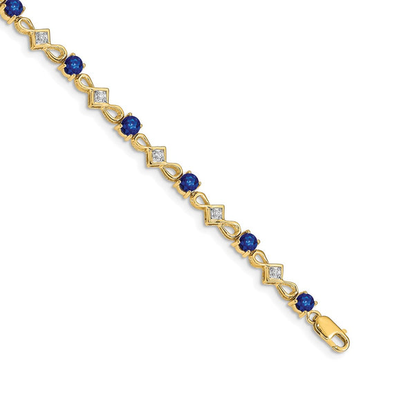 14K Gold Diamond & Sapphire Bracelet - 7.5" Length