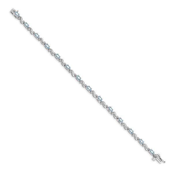 14K White Gold Aquamarine & Diamond Bracelet - 7"