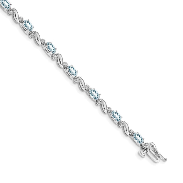 14K White Gold Aquamarine & Diamond Bracelet - 7"