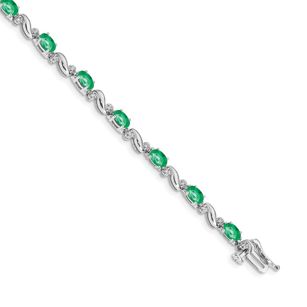 14K White Gold Emerald & Diamond Bracelet - Style GR1-1016743