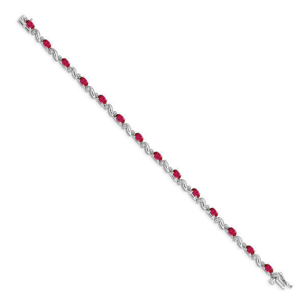 14K White Gold Ruby & Diamond Bracelet, 7"