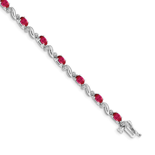 14K White Gold Ruby & Diamond Bracelet, 7"