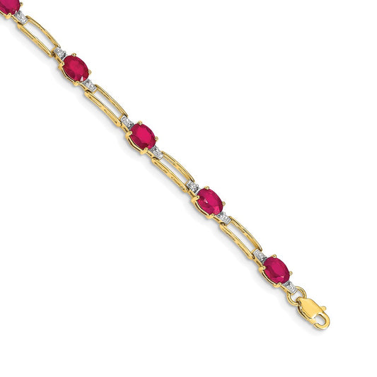Exclusive 14K Gold Bracelet with Oval Ruby & Diamond Accents - Stylish Value